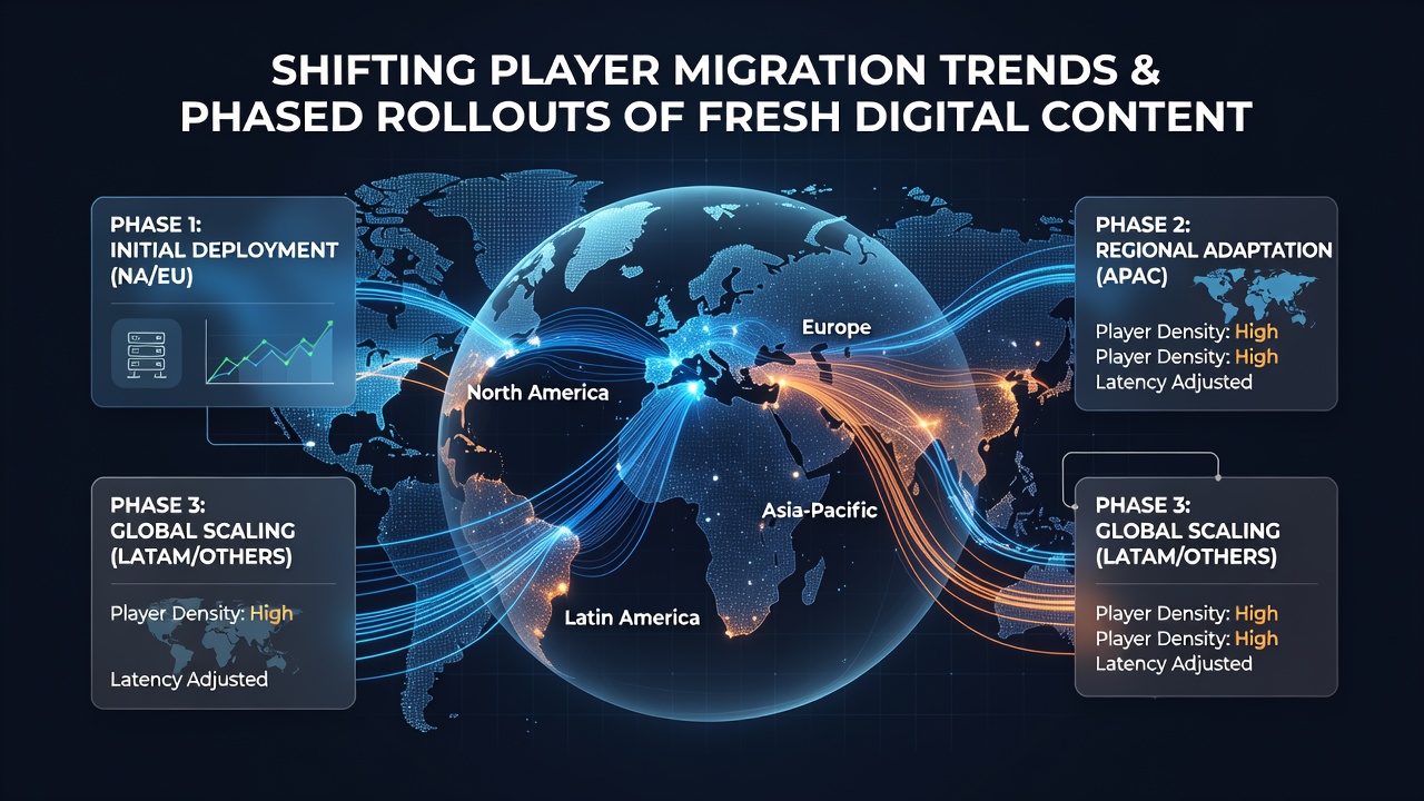 Graph illustrating phased rollout timelines tied to regional player migration volumes in 2026